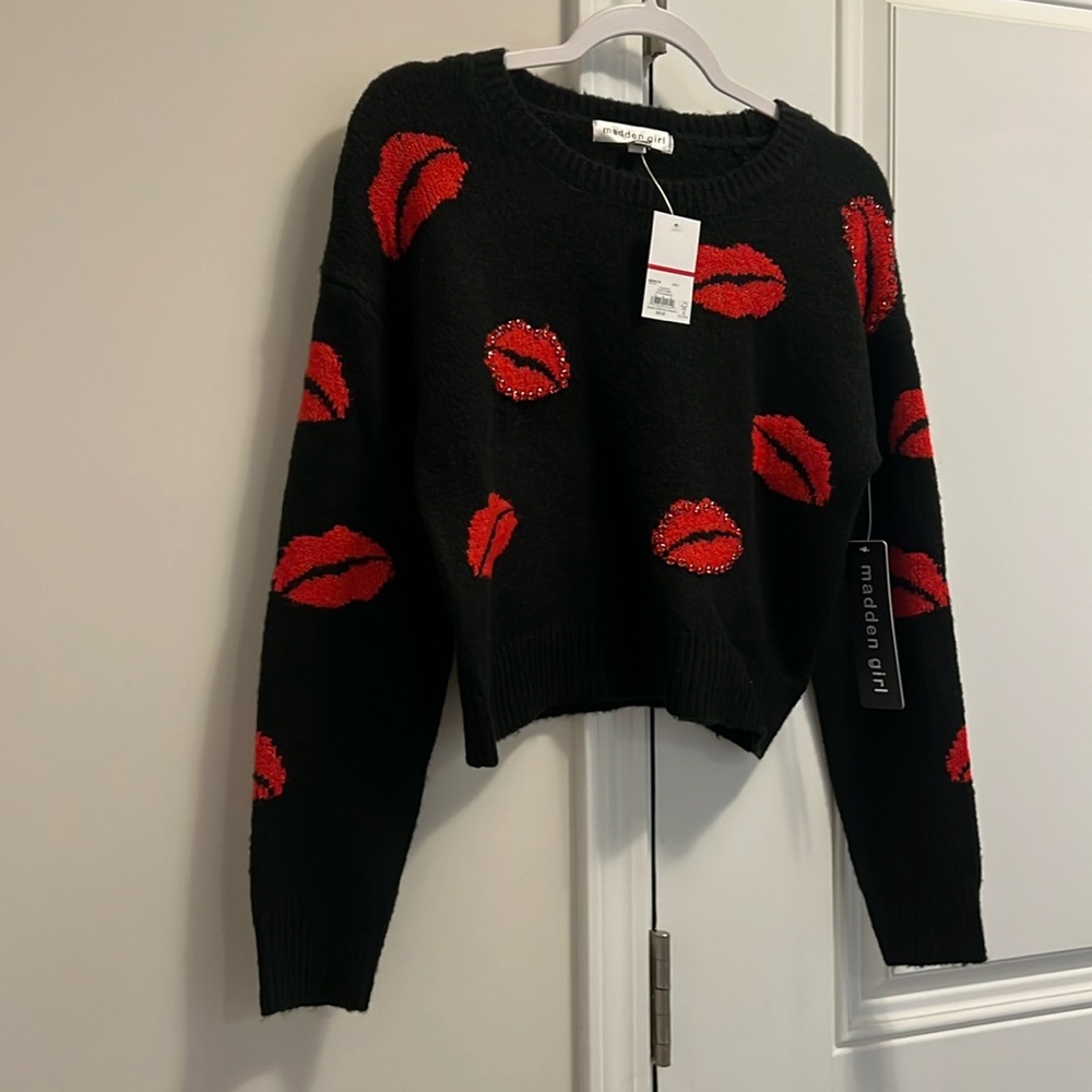 Rhinestone lip sweater